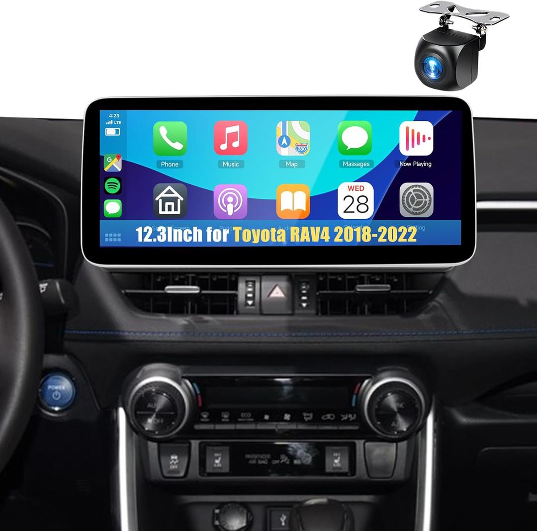 Car Stereo for Toyota RAV4 2018-20228Core 6+128G Wireless Carplay Android Auto,12.3 inch 1920x720P IPS Touch Screen Radio,Android13/GPS/WiFi/32EQ DSP/59UI/Bluetooth5.0/DAB/FM/SWC/Backup Camera&Mic