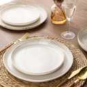 AmorArc Dinnerware Sets with Pasta Bowls for 6, Handpainted Stoneware Plates and Bowls Set with Rustic Terracotta Underside, Scratch Resistant Dishes Set, Dishwasher & Microwave Safe, 24 Pcs