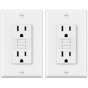ELECTECK 2 Pack GFCI Outlets 15 Amp, Non-Tamper Resistant, Decor GFI Receptacles with LED Indicator, Ground Fault Circuit Interrupter, Wallplate Included, ETL Listed, White