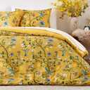 MUSSEL Yellow Bedding Queen Comforter Set 3 Pieces,Vintage Botanical Floral Pattern Bed Comforter Sets,Boho Whimsical Modern Printed Design Cute Seersucker Bedroom Comforter and Shams