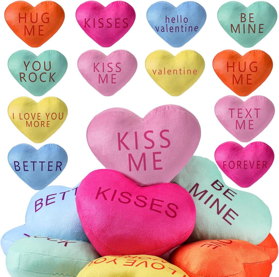 12 Pcs Valentine's Day Plush Throw Pillow Conversation Heart Pillow Galentine Love Heart Stuffed Toy for Living Room Car Valentine's Day Gifts Supplies Decoration(5 Inch)