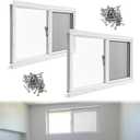 2 Pack Basement Home Window 32" x 14" Mini Basement Windows Replacement with Glass Block Screen and Screws for Home Sheds Barns (White)