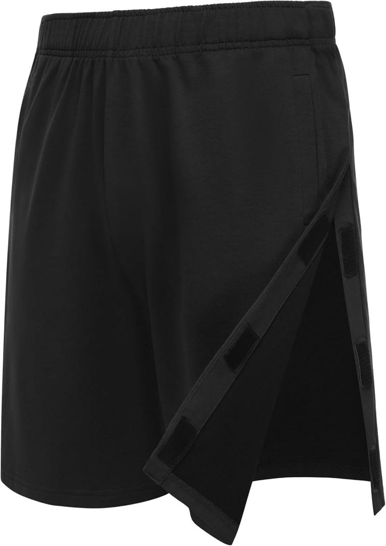Deyeek Unisex Tear Away Shorts 9" Snap On Athletic Shorts Cotton Post Knee Hip Surgery Recovery Lounge Short with Pockets Medium
