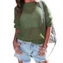 Doshoop Women's Crochet Crewneck Lightweight Hollow Out Long Sleeve Sexy Knit Sweater, 