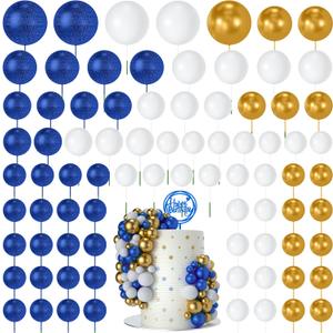 NACHLYNN 80 Pcs Cake Balls Decorations Mini Balloon Cake Topper Balls Foam Cupcake Toppers Balls for Cake Decorating Birthday Parties Weddings Anniversary (Glitter Blue Gold White)