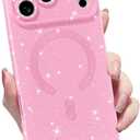 MINSCOSE for iPhone 17 Pro Max Case Magnetic Compatible with Magsafe,Cute Neon Glitter Super Vibrant Shiny Bling Sparkly Glossy Girly Case with Thin Slim Camera Protection for Women Girl-Pink