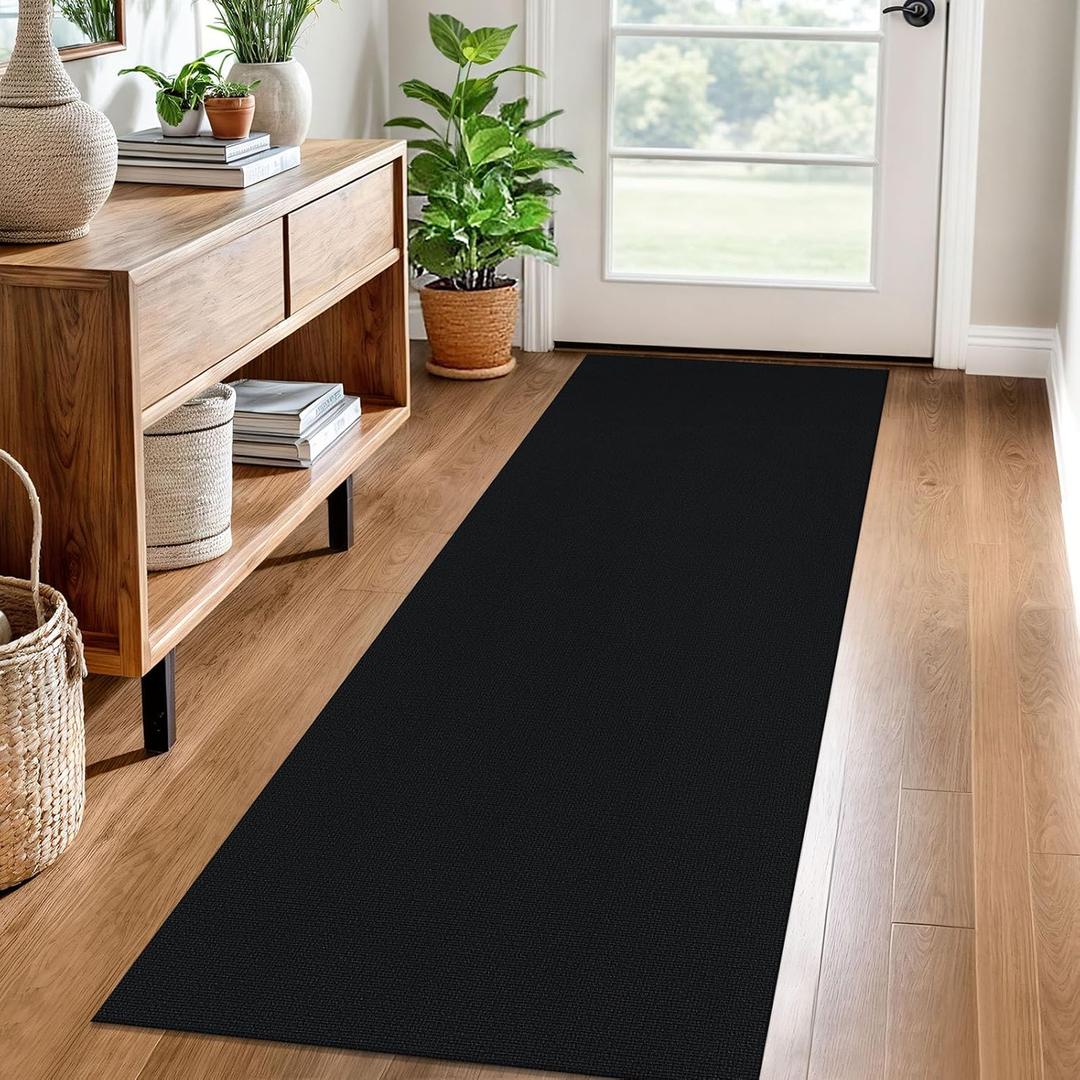 EARTHALL Washable Runner Rug 2x6 Ft Non Slip Runners for Hallways Cotton Rubber Backed Kitchen Runner Braided Indoor Floor Carpet Runners for Entryway, Hallway, Kitchen, Bedroom, Black