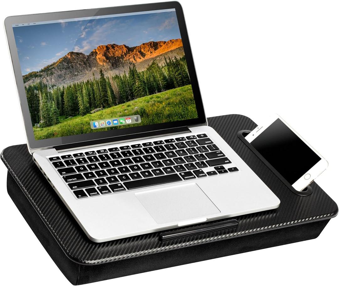 LAPGEAR Sidekick Pro Lap Desk with Device Ledge, Anti-Slip Strip and Phone Holder - Fits up to 15.6 Inch Laptops - Black - Style No. 44718