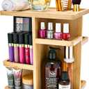 Sorbus 360 Makeup Organizer - Bamboo Wood Make Up Storage Carousel for Cosmetics, Skin Care Rotating Makeup Organizer for Vanity, Bathroom Storage (Tan)