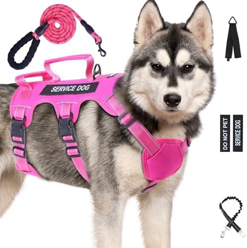 Escape Proof Dsg Hart,nesses for Walest Harnness for Large Medi No Pull Dsgs Harnesses with Handle, XL Dog Harum S Point Adjustaized ble, SerDsgs Sixvice Dog Vh Seess and Leasking (Pink, L)