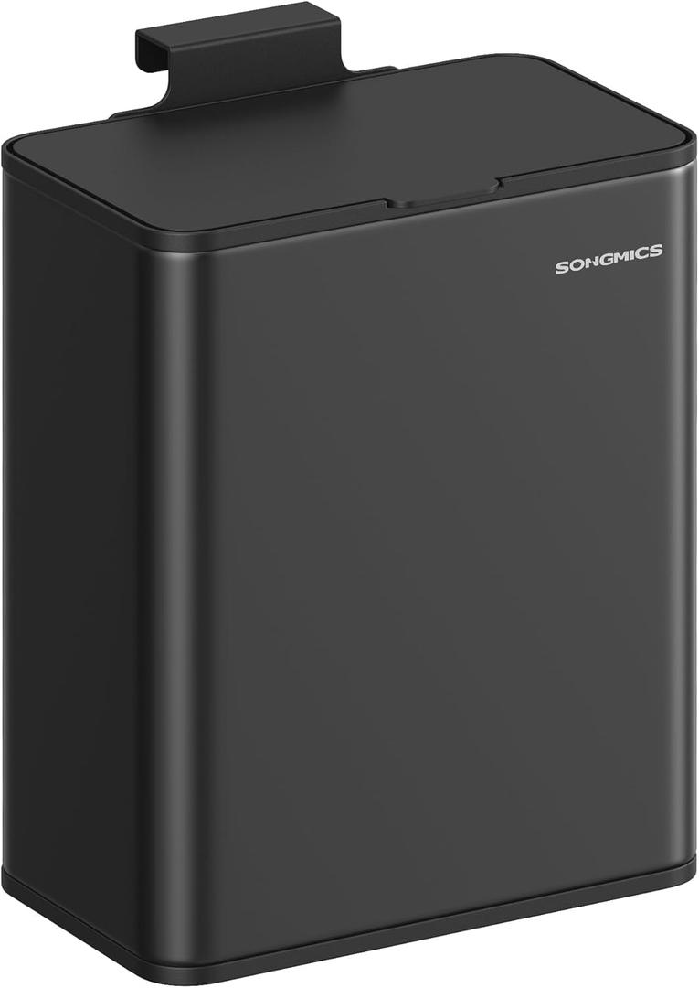 SONGMICS Hanging Trash Can, 2.1-Gallon (8 L) Small Kitchen Garbage Can with Lid, Cabinet Door Hanging or Wall-Mounted with Hooks, for Under Sink, Bathrooms, Ink Black ULTB810B01