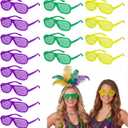 Ceenna 24 Pcs Mardi Gras Glasses Yellow Purple Green Masquerade Eyeglasses Shutter Shape Fashionable Festival Glasses Decoration for Mardi Gras Party Event Costume Accessories Decoration Props