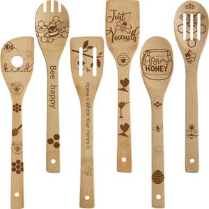 Sawysine 6 Pcs Bee Wooden Spoons Set Honey Bee Themed Cooking Utensil Honey themed Cooking Baking Spoon Kitchen Decoration for Wedding Bridal Shower Housewarming Gift