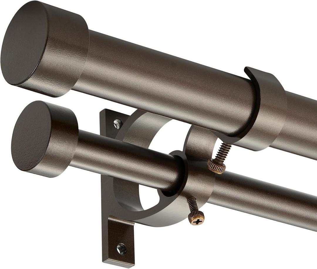 Double Blackout Curtain Rods 140 to 164 Inches (11.5-13.5 Feet),1-Inches Front and 5/9 Inches Back Adjustable End Cap Double Window Drapery Rod for Drapes and Curtains,Dark Bronze