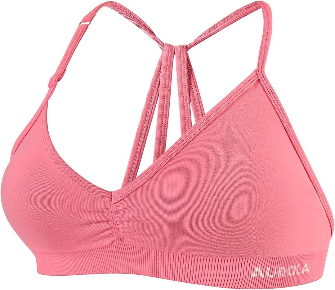 AUROLA Seamless Mercury Workout Sports Bras for Women Athletic Removable Adjustable Backless Minimal Top (S-M, Bubblegum)