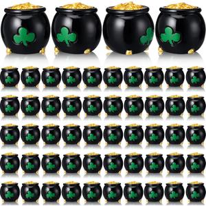 Weysat 50 Pcs Mini St Patrick's Day Pot of Gold Bulk Tiny Resin St Patricks Day Cauldrons Shamrock Coins Lucky Cauldrons for St. Patrick Party Favor