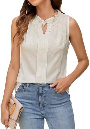 BMJL Womens White Tank Tops Summer Business Causal Outfits Ruched Pleated Linen Shirts Work Cami 2025 M