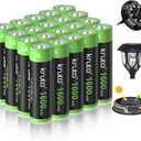 Kruta 20-Pack Rechargeable AA Batteries Pre-Charged, 1600mah NiMH Rechargeable AA Solor Batteries Double A Battery for Outdoor Solar Lights and Household Devices