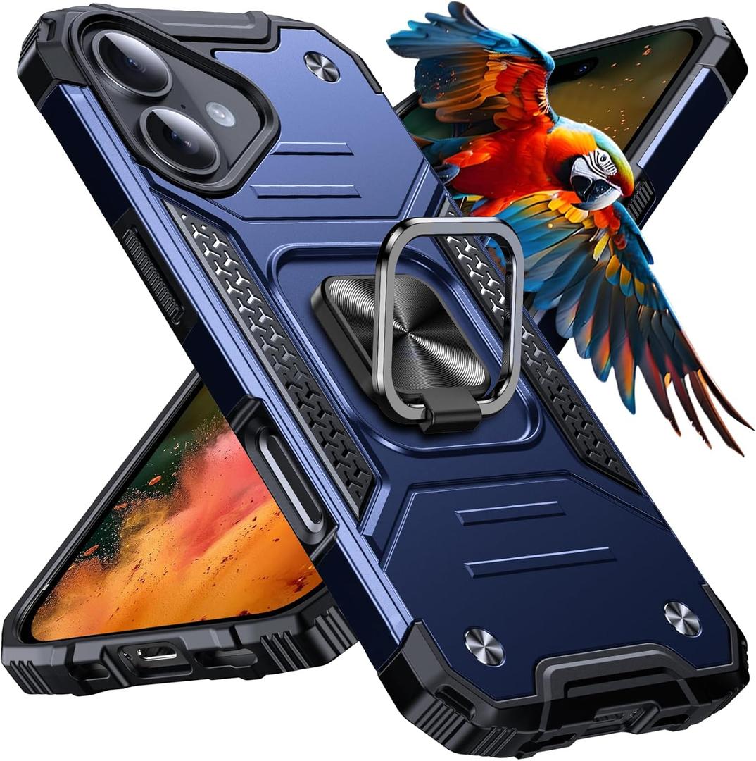 Anqrp Heavy Duty Case for iPhone 17 Case with Enhanced Ring Holder Grip Stand, Military Grade Shockproof Rugged Drop Protective Silicone Hard Slim iPhone 17 Phone Case Cover for Women Men,Vivid Blue
