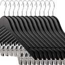 Tosnail 12-Pack Wooden Pants Clothes Hangers, Wooden Suit Hangers with Steel Clips and Hooks, Natural Solid Wood Collection Skirt Hangers, Standard Clothes Hangers - Black