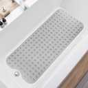 Bathtub Mats for Shower Tub, Extra Long Non-Slip 39 x 16 Inch Bath Mat with Drain Holes and Suction Cups, BathMat for Bathroom with Machine Washable (Clear Grey)
