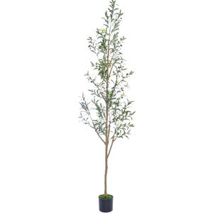 7.6FT (92'') Olive Tree Tall Skinny Artificial Plants for Home Indoor, Fake Potted Olive Silk Tree for Modern Home Office Living Room Floor Decor Indoor (7.6ft-Skinny)