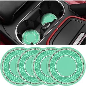 Bling Car Cup Holder Coaster, 2.75 Inch Crystal Rhinestone No Slip Anti Dust Vehicle Water Bottle Mat, Waterproof Auto Interior Drinking Pad, Universal Fit (Light Green/White)