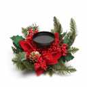 Christmas Glass Candle Holder Decorations  Red Berries for Table Centerpiece Holiday Decor