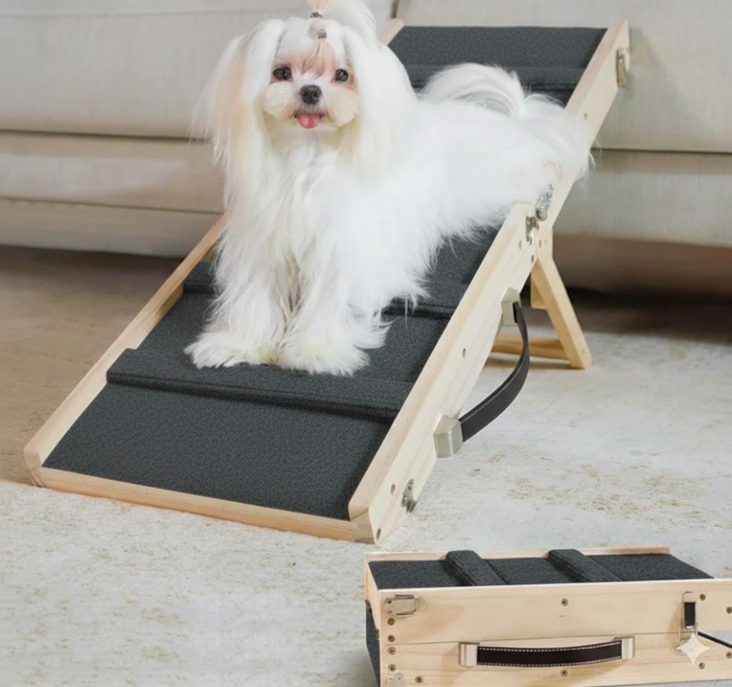 Dog Ramp Dog Stairs for Small Dogs Foldable Dog Ramp with 4 Adjustable Heights from 7.48'' to 15.35" Wood Pet Ramp with Non Slip Carpet Portable Puppy Ramp for Couch, Sofa, Low Bed50+ bought in past month