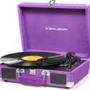 Velvet Vinyl Record Player - 33 45 78 RPM Portable Suitcase Vintage Turntable with USB Recording, Bluetooth, Built-in Speakers, Belt-Driven, Purple