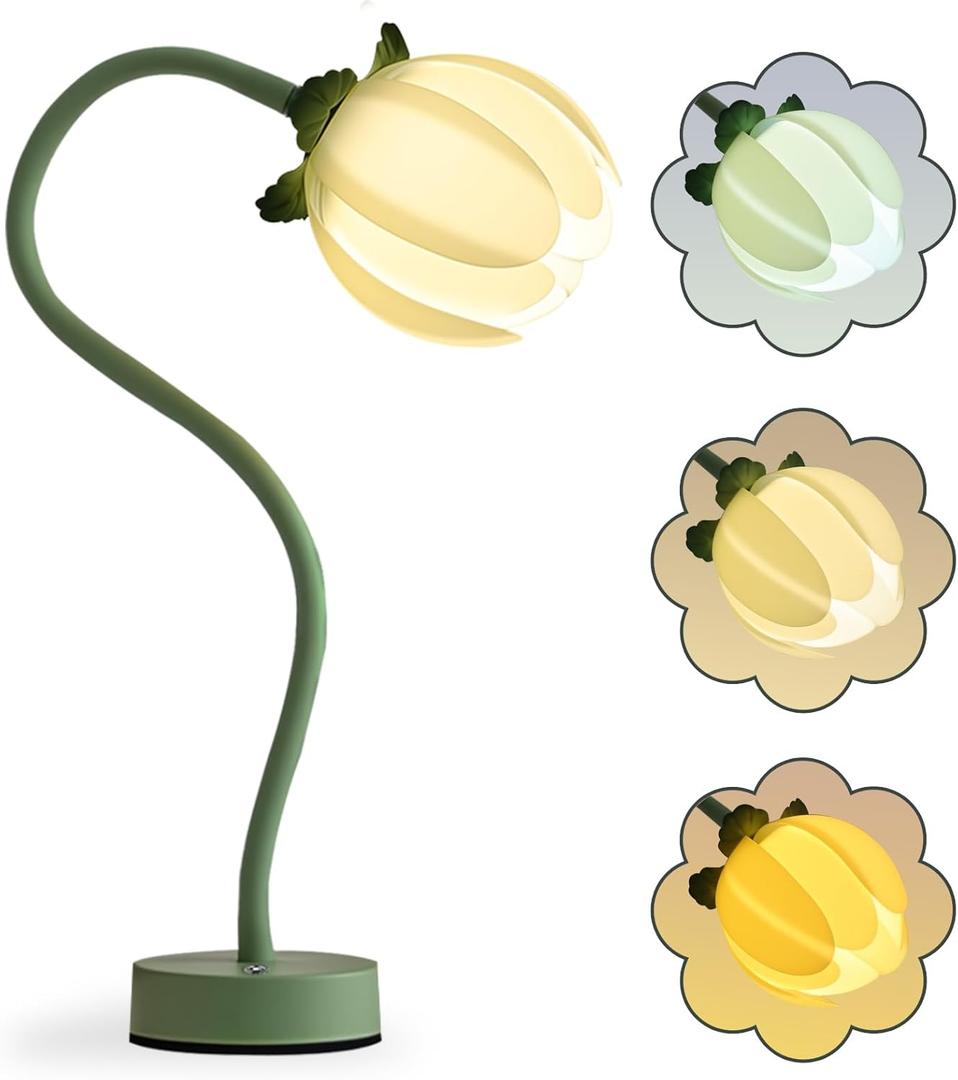 ONXE Tulip Desk Lamp - Rechargeable 3 Color Dimmable Flower Night Light, 360 Bendable Gooseneck, Cordless Metal Table Lamp for Bedroom Decor, Gifts for Women & Teens