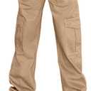 Lepunuo Cargo Pants for Women High Waisted Casual Pants Baggy Stretchy Wide Leg Y2K Streetwear with 6 Pockets (Small, Khaki)