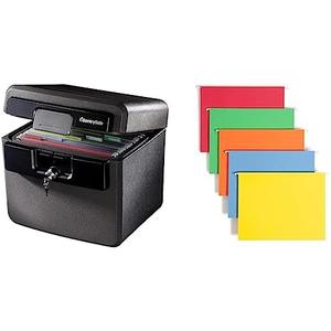 Sentry Safe Safe Box, 14.3 x 15.5 x 13.5, Black & Smead Colored Hanging File Folder with Tab, 1/5-Cut Adjustable Tab, Letter Size, Assorted Primary Colors, 25 Per Box