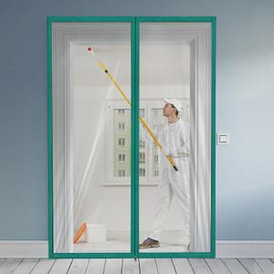 Amylove Zipper 48 x 87 Inch Dust Barrier Kit Green Edged Temporary Construction Door Barrier 4 x 7.25 ft Reusable Plastic Curtain Cover Containment Doorway Wall Screen Sheeting for Bathroom Hallway