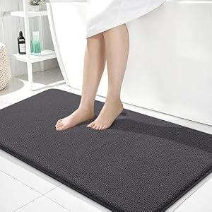 OLANLY Thick Memory Foam Large Bathroom Rugs 40x24, Extra Soft Absorbent Bath Rug, Quick Dry Bath Mat, Non-Slip, Machine Washable Mats for Bathroom, Tub and Shower, Home Decor Accessories, Dark Grey