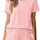 Ekouaer Women 2 Piece Pajama Sets Crew Neck Pjs Soft Short Sleeve Top and Shorts Sleepwear Summer Lounge Set (Pink, M)