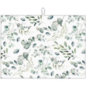 Dish Drying Mat for Kitchen Counter Microfiber Absorbent Dish Draining Reusable Washable Extra Large 18"x24" (Sage Leaves, 18x24in)