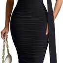 DAAWENXI Women's Sexy Sleeveless Ruched Slit Midi Dress Halter Mesh Bodycon Party Club Dresses