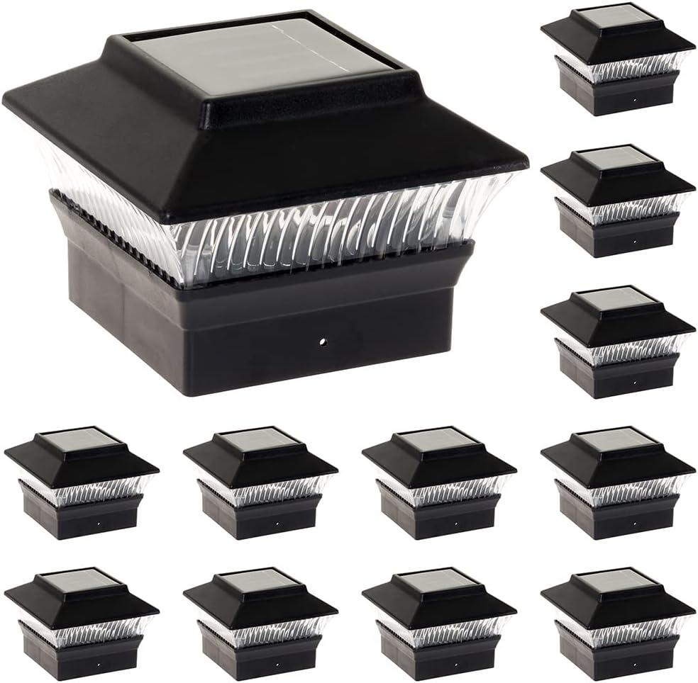 GreenLighting Standard #1 Solar Post Cap Lights Fits 4x4 Nominal Wood, 4x4 PCV/Vinyl Posts, Outdoor Fence Solar Powered Light, Landscaping, Deck, Garden, Includes Flush Mount Adapter Black 12 Pack