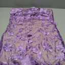 Women's 3D Floral Embroidery Dress Sheer Mesh Square Neck Lace Bodycon Party Cocktail Mini Dress (Purple, L)