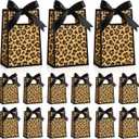AmazingSpark 50 Pcs Leopard Print Mini Gift Bags Bulk 6.3 x 3.9 x 2.8 Inch Cheetah Small Gift Bags with Handles and Ribbon Bows for Wedding Birthday Bridal Baby Shower Party Favors(Brown Black)