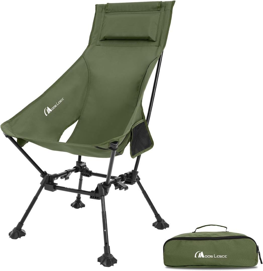 MOON LENCE Portable Camping Chairs for Adults, Adjustable Oversize Beach Chair Lawn Chair with High Back - Large Capacity, Heavy Duty (New Green with Feet)