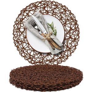 AHHFSMEI Paper Braided Round Placemats Set of 6 Natural Non-Slip Heat Resistant Table Mats for Dining Tables Woven Indoor & Outdoor Place mats(Coffee)