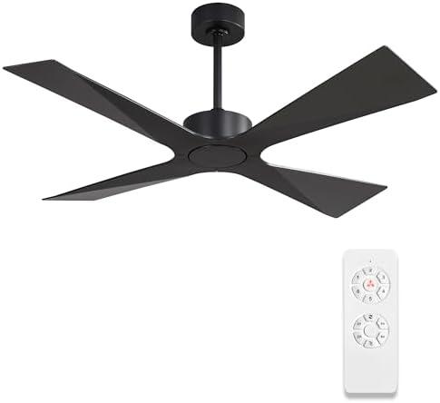 WINGBO 54" Wet Rated Outdoor Ceiling Fan without Lights, 4 ABS Plastic Blades, Reversible DC Motor, 6-Speed Remote Control, Waterproof Ceiling Fan No Lights for Patio Porch Gazebo Garage, Black