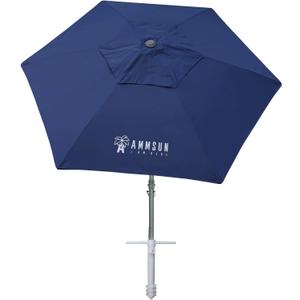 AMMSUN 8ft Large Beach Umbrellas for Sand Heavy Huty Wind Portable Commercial Grade Patio Beach Umbrella with Sand Anchor Hanging Hook Weight Sandbag Adjustable Height Air Vent UPF 50+ Telescoping Pole without tilt Navy