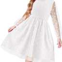 Arshiner Girls Mesh Dress Long Sleeve Tulle Sparkle Glitter Polka Dot Party Holiday Dresses Kids Clothes (White)
