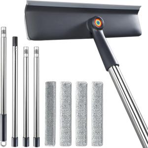 60" Window Squeegee for Home - 3-in-1 Window Cleaning Kit - Multi-Surface Washing Tool for Glass/Mirrors/Screens - with 3 Microfiber Cloths + Screen Brush - Indoor/Outdoor