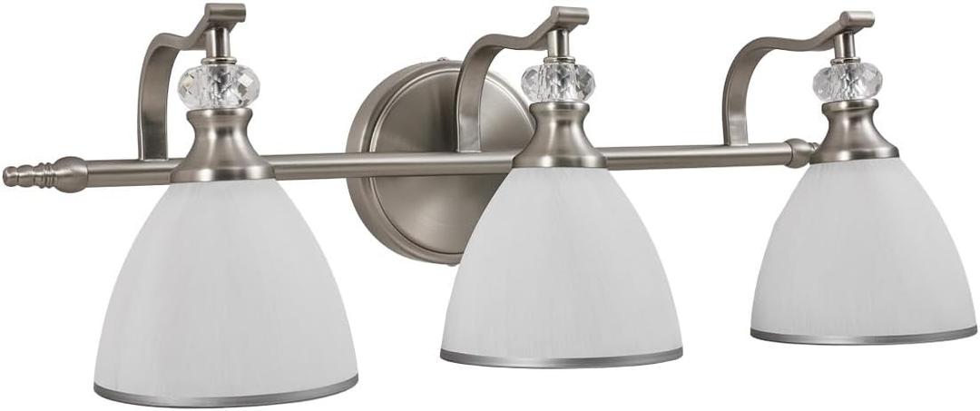 ANDY STAR Brushed Nickel Bathroom Light Fixture, 3 Light Bathroom Vanity Light, Vintage Wall Sconce with Hand-Painted Frosted Lampshade, Wall Lamp in Silver Finish for Bedroom, Living Room, Restroom