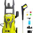 Power Washers Electric Powered 5000PSI-max 3.2GPM High Pressure Washer Car Cleaning Machine with Adjustable Spray Nozzle and Foam Cannon for Home Driveway Patio Deck, Light Yellow
