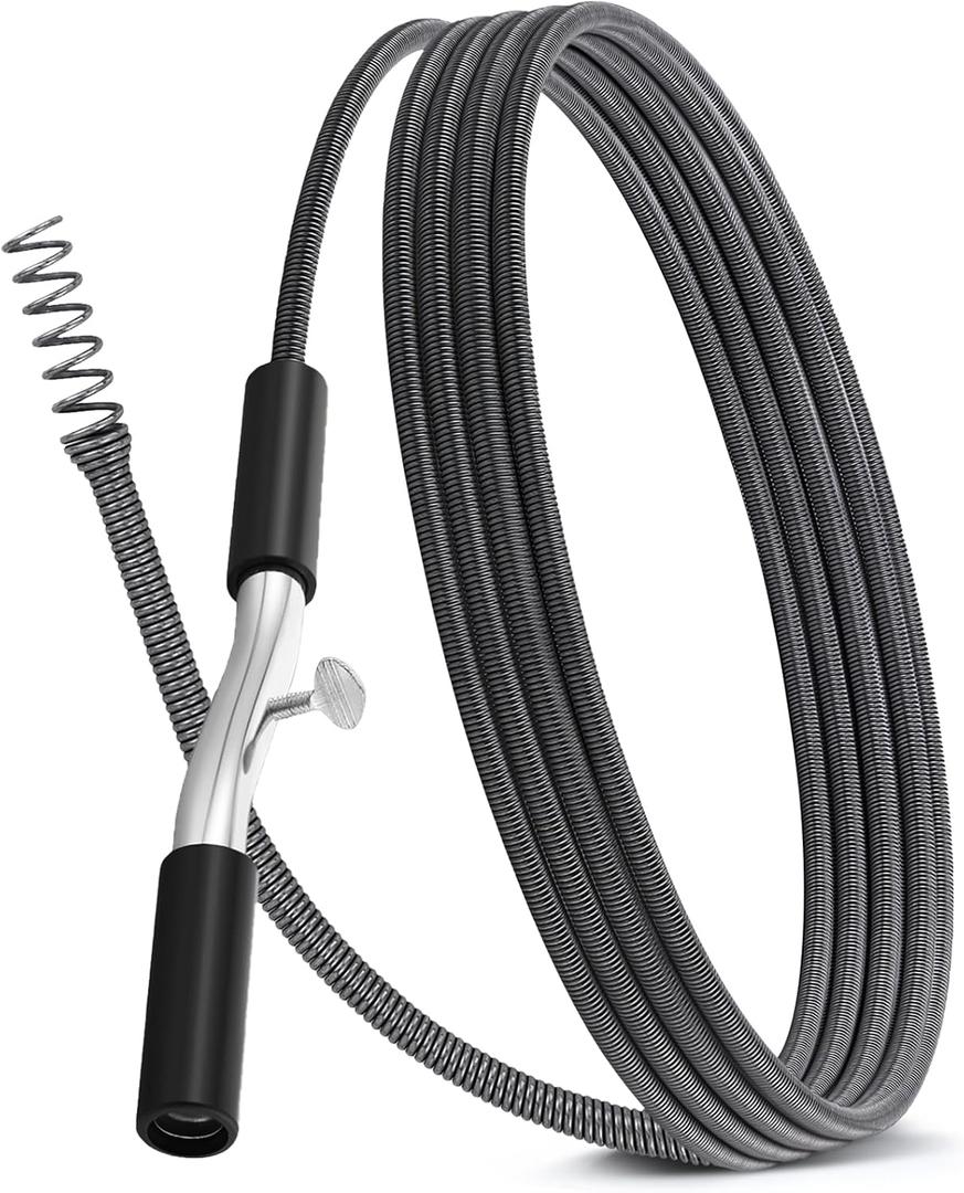 Threlaco 25 ft Drain Auger Plumbing Snake for Heavy Deep Blockages 3/8" Diameter Flexible Plumbing Cables Drain Snake for Kitchen Bathroom Shower Sink Cleaning Drainage Clogs